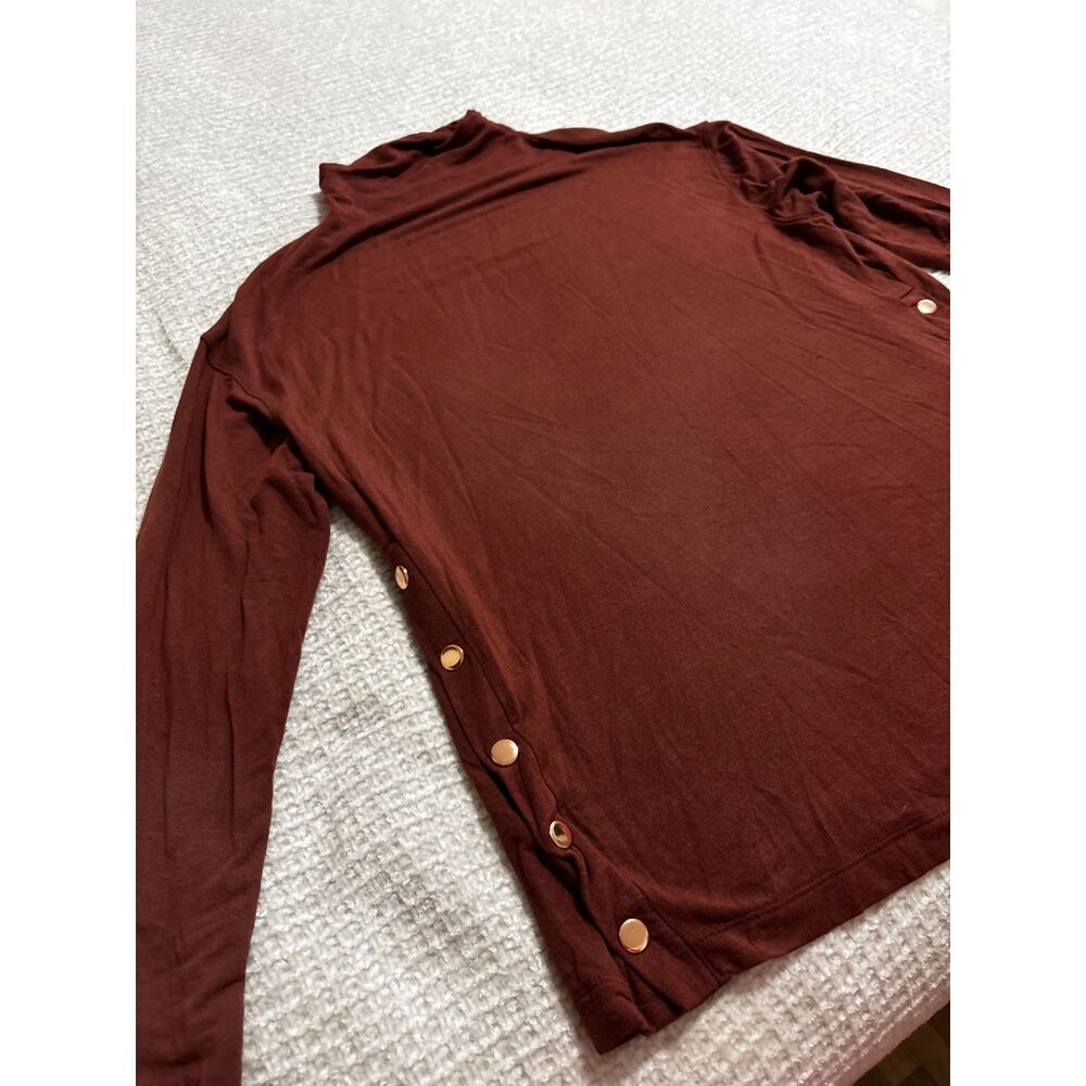 Isabel Maternity Side Snap Top Rust Brown Medium Soft Minimalist Layering